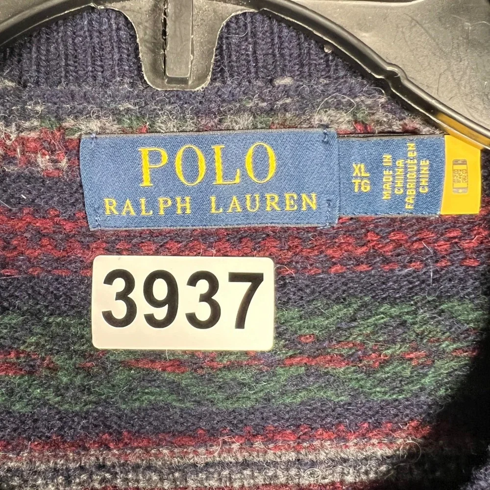 Polo Ralph Lauren XL Mens Fair‎ Isle Crewneck Sweater Navy Blue Burgundy